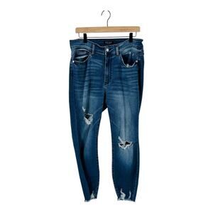 Judy Blue Distressed Raw Hem High Rise Skinny Jeans Stretch Denim Size 14W
